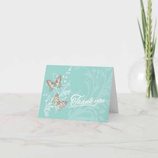 Two butterflies teal everyday thank you card (Front)