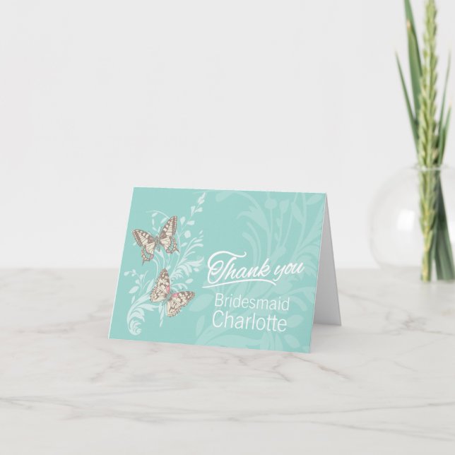 Two butterflies wedding bridesmaid thanks card (Front)
