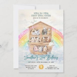 TWO BY TWO Noah's Ark Birthday Rainbow Invitation