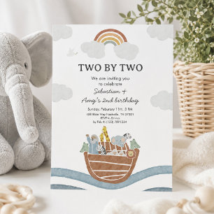 Two by Two Noahs Ark Twin Birthday Invitation