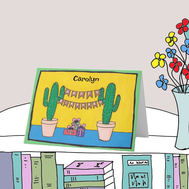 Two cactus plants happy birthday bunting your name card (Creator Uploaded)