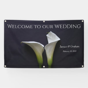 Two calla lilies on black wedding banner
