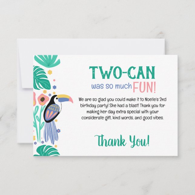 TWO-CAN (Toucan) 2nd Birthday  Thank You Card (Front)