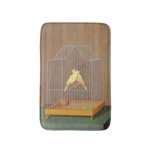 Two Canaries in a Cage (by Antonio Donghi) Bath Mat (Front Vertical)