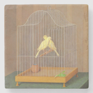 Two Canaries in a Cage (by Antonio Donghi) Stone Coaster