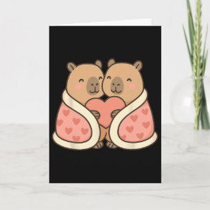 Two Capyras In Heart Blanket Valentine Illustratio Card