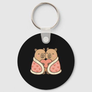 Two Capyras In Heart Blanket Valentine Illustratio Key Ring