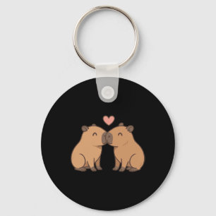 Two Capyras Kissing Valentine Illustration Key Ring