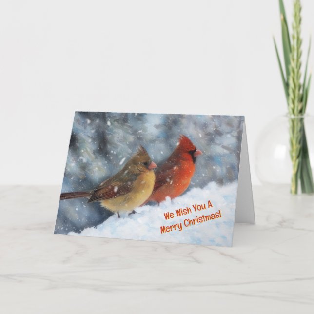 Two Cardinal Birds Couple Cute Christmas Card (Front)