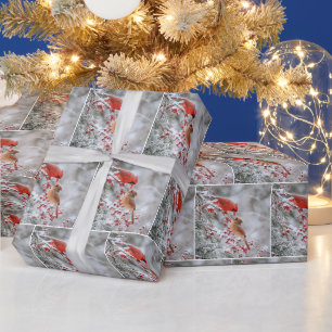 Two Cardinals and Berries in Winter Wrapping Paper
