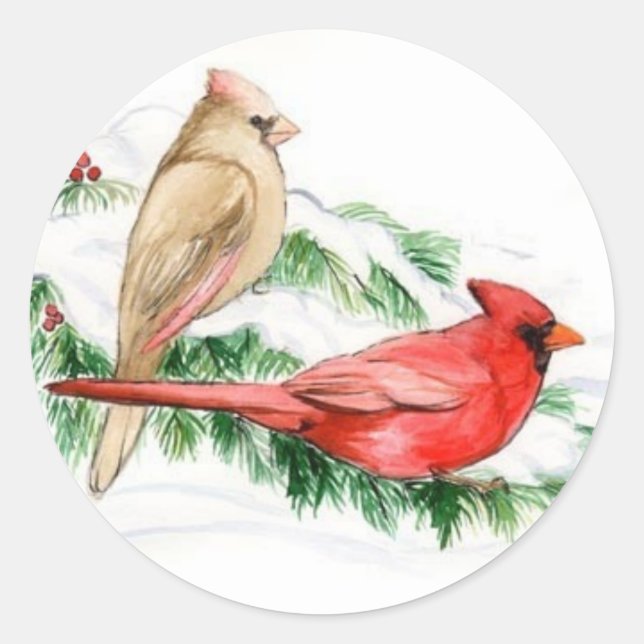 Two Cardinals Bird Art Stickers (Front)