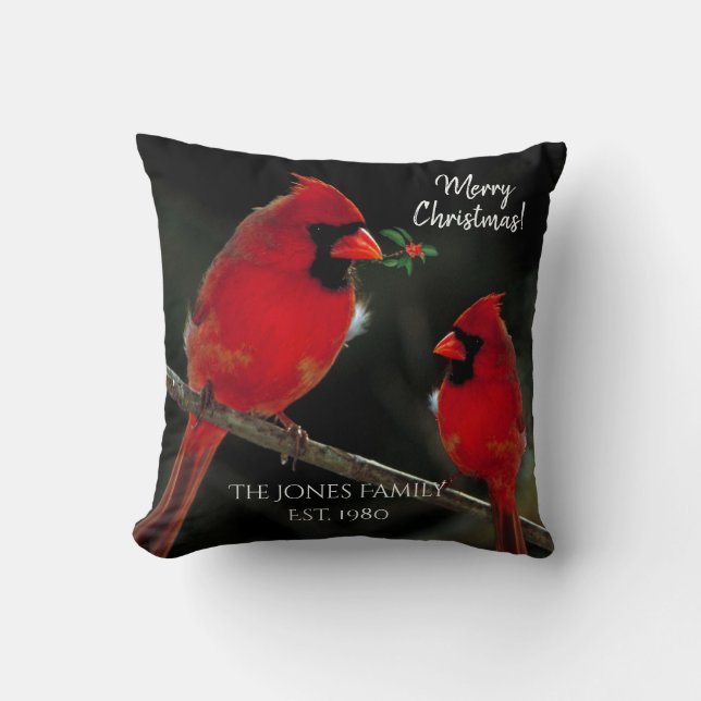 Two Cardinals Christmas  Cushion (Front)