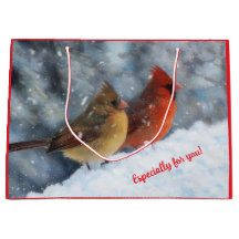 Two Cardinals in Snow Large Personal Gift Bag