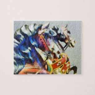 Two Carousel Horses Closeup Jigsaw Puzzle