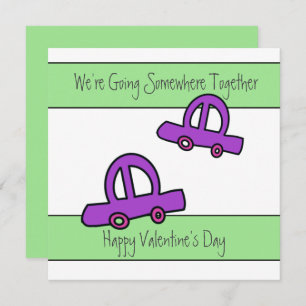 Two Cars Travelling on Valentines Day Card
