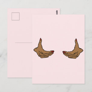 Two Cartoon Black Female Hands Holding Chest Postcard