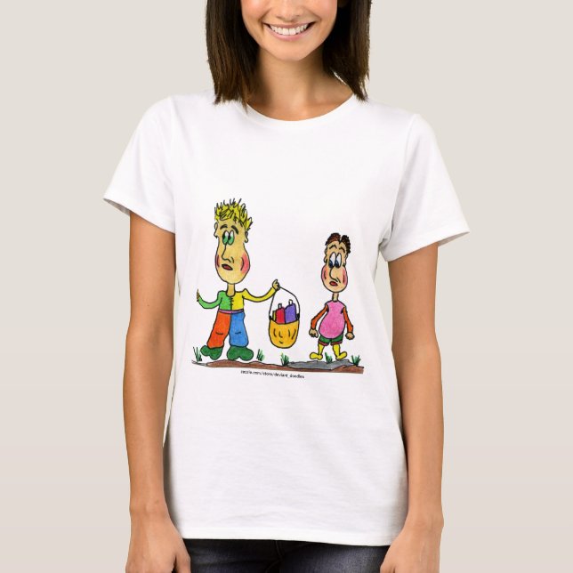 Two cartoon characters with basket of bread. T-Shirt (Front)