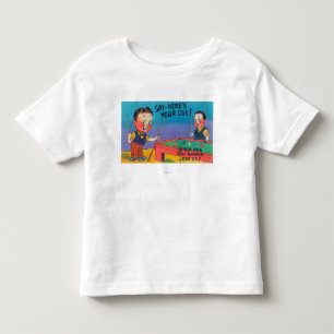 Two Cartoon Men Play Pool, Here's Your Cue Toddler T-Shirt