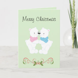Two Cartoon Polar Bears w/Christmas Swirls Holiday Card