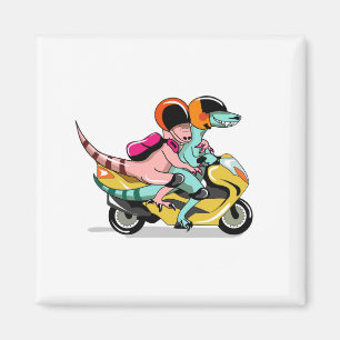 Two Cartoon Raptors Riding A Motor Scooter. Magnet