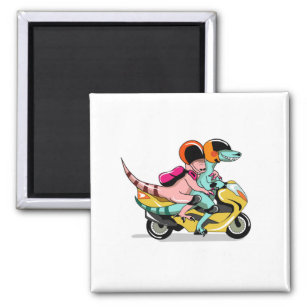Two Cartoon Raptors Riding A Motor Scooter. Magnet
