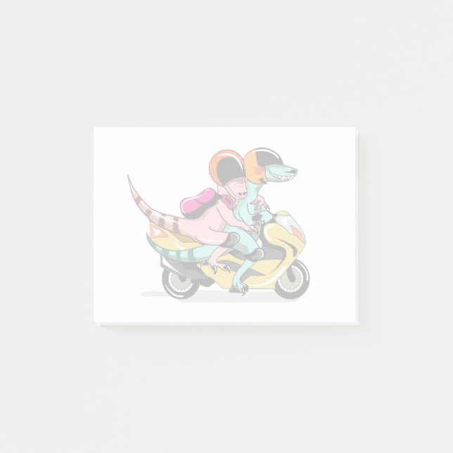 Two Cartoon Raptors Riding A Motor Scooter. Post-it Notes (Front)