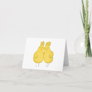 Two Cartoonish Chickens Hugging BLANK  Card