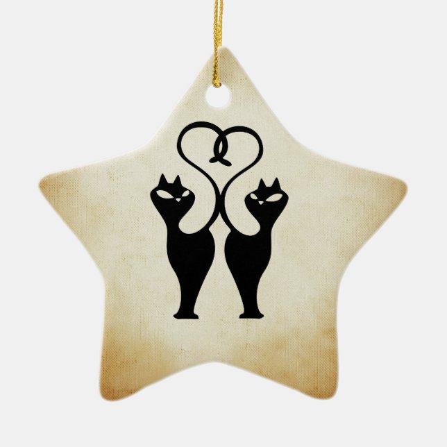 Two Cat Silhouette Ceramic Tree Decoration (Front)