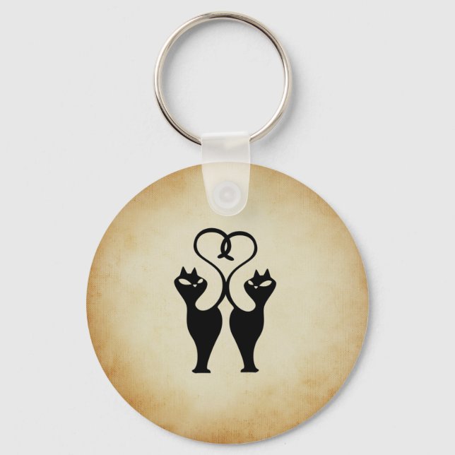 Two Cat Silhouette Key Ring (Front)