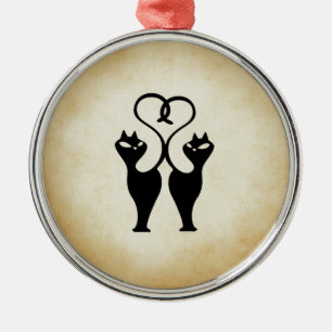 Two Cat Silhouette Metal Tree Decoration