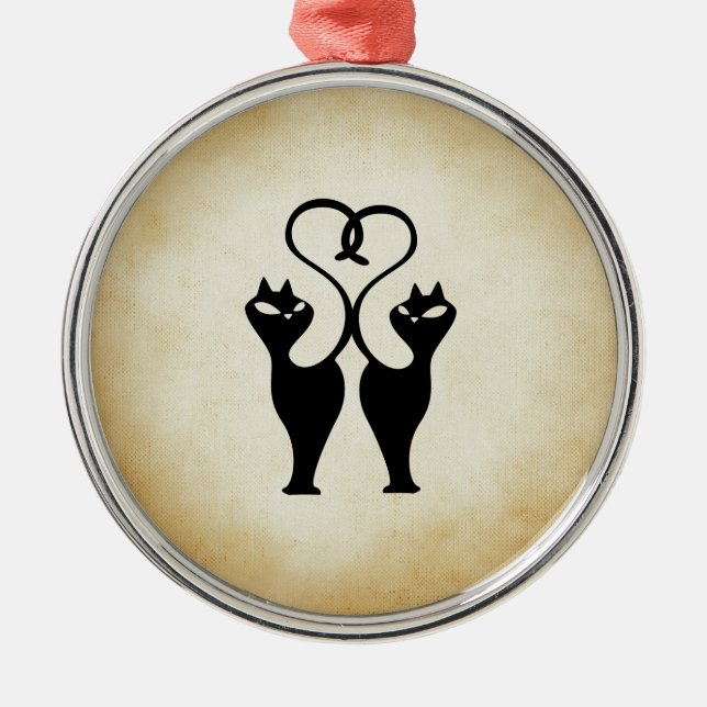 Two Cat Silhouette Metal Tree Decoration (Front)