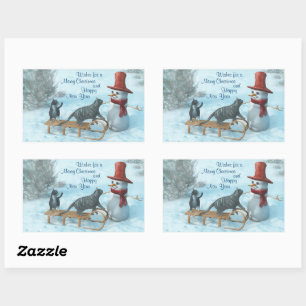 Two Cats and a Snowman Rectangular Sticker