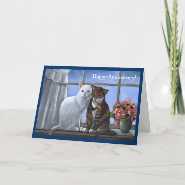 TWO CATS: Annniversary:  PASTEL ART Card (Front)