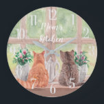 Two Cats at the Window Scenic Serene Flowers Large Clock<br><div class="desc">What a scenic wall clock -- two cats sitting at the window looking out into the green of the landscape with the vases of flowers. Enjoy the lovely clock for yourself or as a gift. If you have any questions, just send a chat or an email to charmdesignstudio@rcn.com and we'll...</div>
