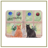 Two Cats at the Window Scenic Serene Flowers