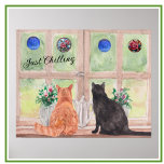 Two Cats at the Window Scenic Serene Flowers Poster<br><div class="desc">What a scenic and restful poster -- two cats sitting at the window looking out into the green of the landscape with the vases of flowers. Enjoy the lovely poster for yourself or as a gift. If you have any questions, just send a chat or an email to charmdesignstudio@rcn.com and...</div>