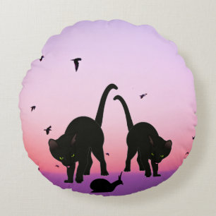 Two Cats Beach Scene Round Cushion