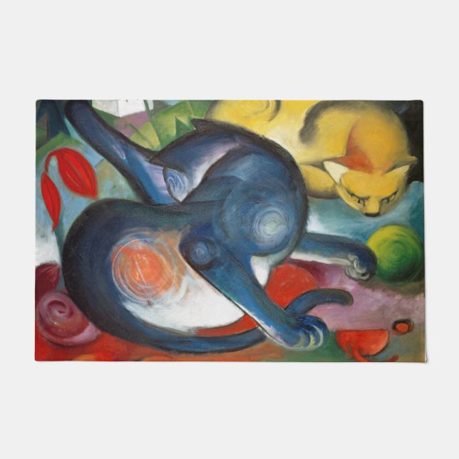 Two Cats, Blue and Yellow, Franz Marc Doormat (Front)