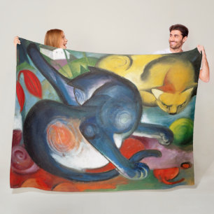 Two Cats, Blue and Yellow, Franz Marc Fleece Blanket