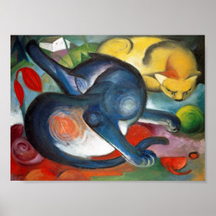 Two Cats, Blue and Yellow, Franz Marc Poster