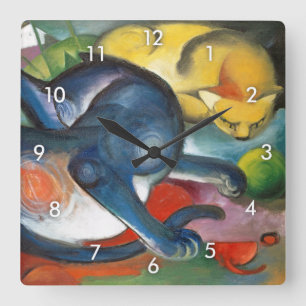 Two Cats, Blue and Yellow, Franz Marc Square Wall Clock