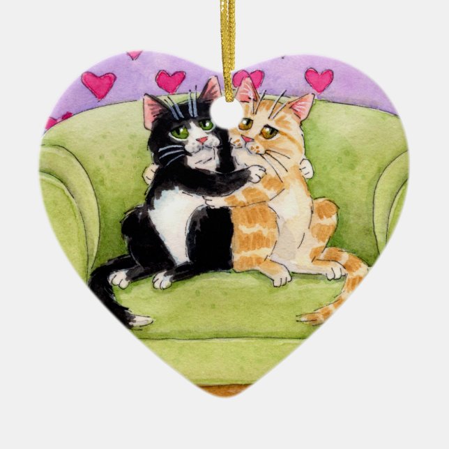 Two Cats Christmas or Valentine ornament (Front)