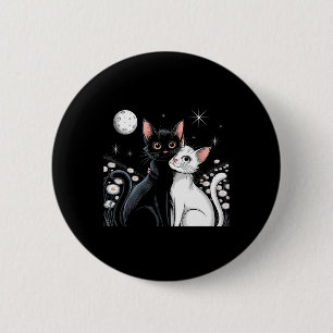 Two Cats Couple Moon Love Hugging Valentine Kitty  6 Cm Round Badge