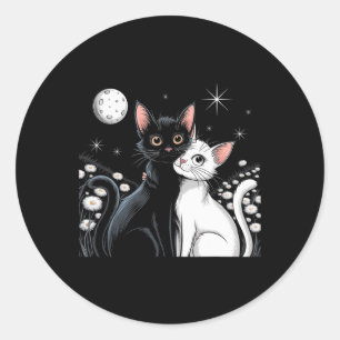 Two Cats Couple Moon Love Hugging Valentine Kitty Classic Round Sticker
