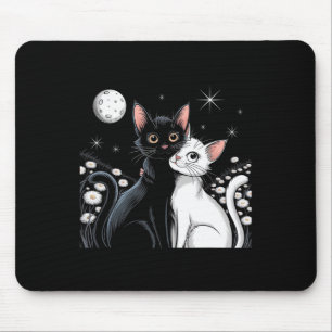 Two Cats Couple Moon Love Hugging Valentine Kitty Mouse Mat