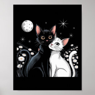 Two Cats Couple Moon Love Hugging Valentine Kitty Poster