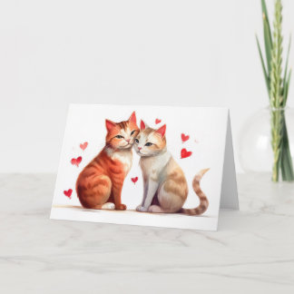 Two cats cuddle for Valentines Day romance Card