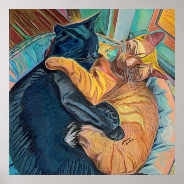 Two Cats Cuddling Poster (Front)