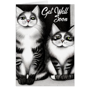 Two Cats Get Well Soon Greeting Card