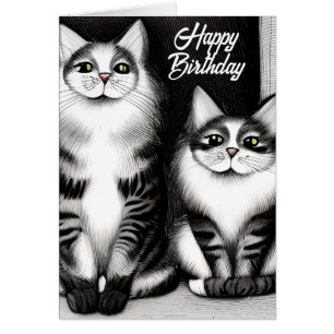 Two Cats Happy Birthday Greeting Card
